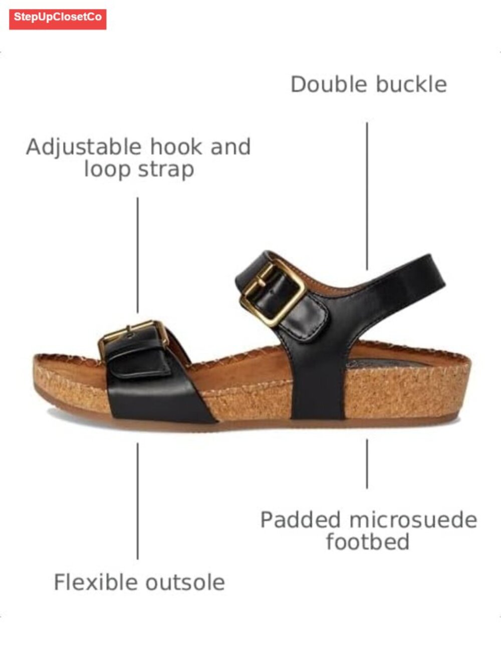 Eurosoft by Sofft Women's Gypsy Sandals Flat Adjustable Strap Faux Leather - Picture 2 of 6